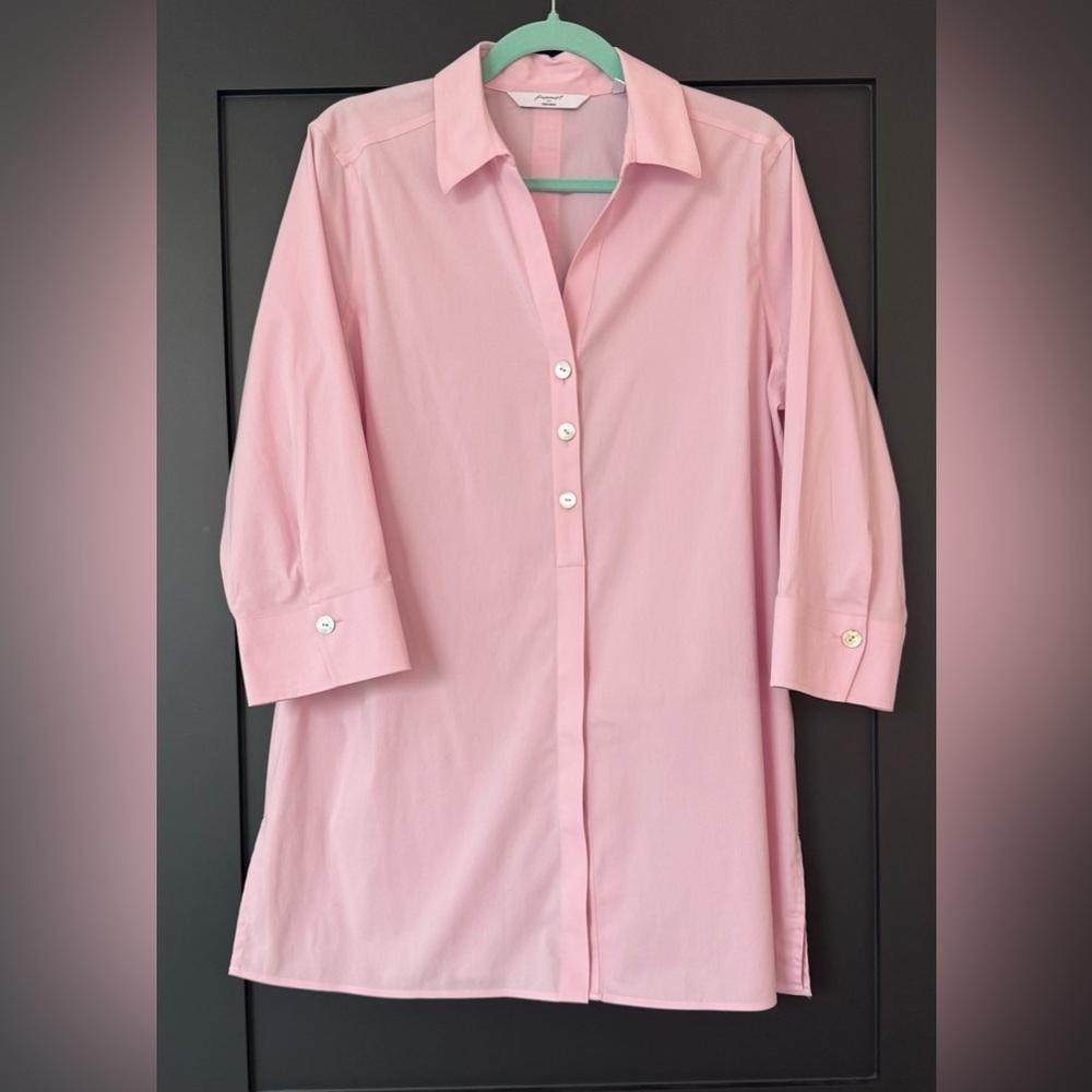 Foxcroft No Iron 3/4 Sleeve Tunic Pink Women's Button Down Top Blouse Size 12 - Picture 3 of 13